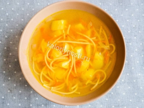 Калорийность овощного супа с вермишелью